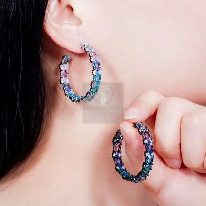 Purple/Blue Crystal Hoop Earrings - Uniquely You Online