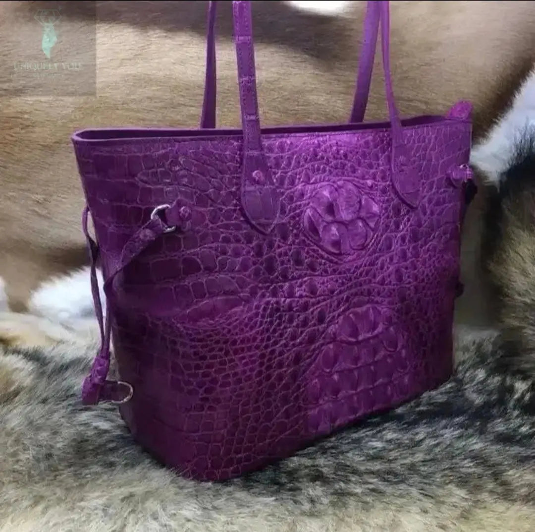 Purple Crocodile Leather Tote Bag  Uniquely You Online 