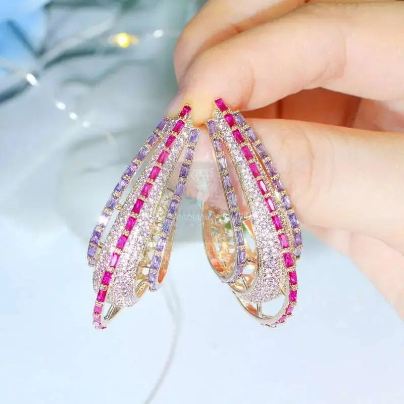 Purple/Pink Crystal Hoop Earrings - Uniquely You Online