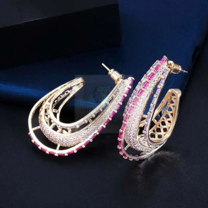 Purple/Pink Crystal Hoop Earrings - Uniquely You Online