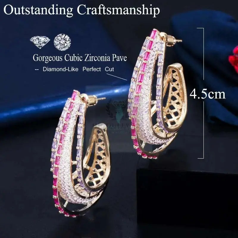 Purple/Pink Crystal Hoop Earrings - Uniquely You Online