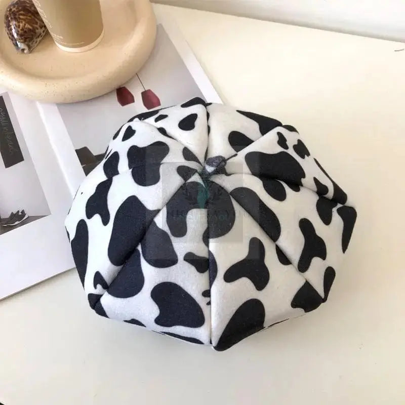 Retro Woolen Cow Print Beret - Uniquely You Online