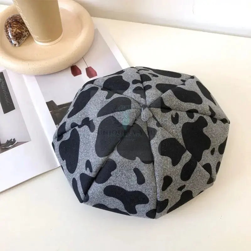 Retro Woolen Cow Print Beret - Uniquely You Online