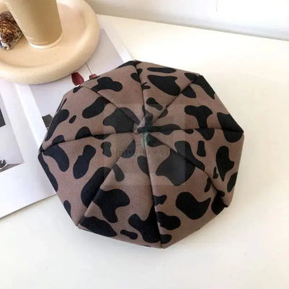 Retro Woolen Cow Print Beret - Uniquely You Online