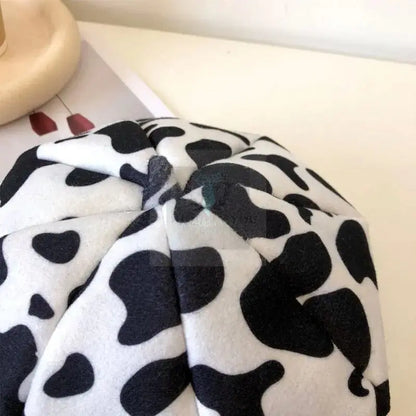 Retro Woolen Cow Print Beret - Uniquely You Online