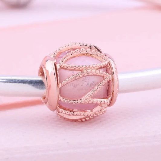 Rose Gold Caged Glass Bead