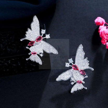 Ruby Double Butterfly Dangle Earrings