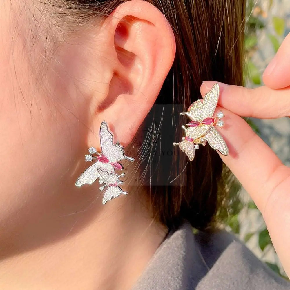 Ruby Double Butterfly Dangle Earrings