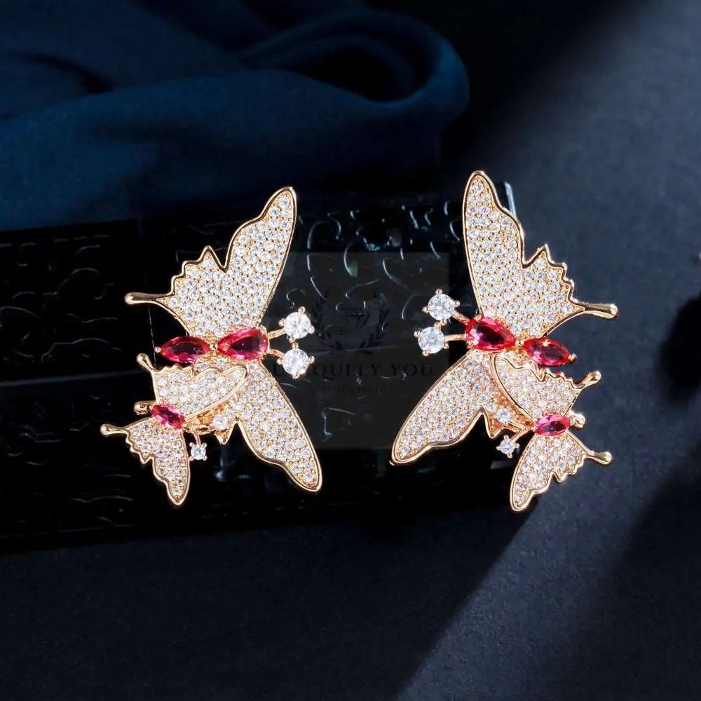 Ruby Double Butterfly Dangle Earrings - Uniquely You Online