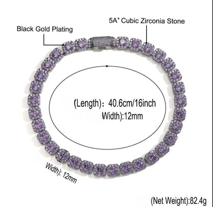 12mm CZ Purple Square Tennis Necklace