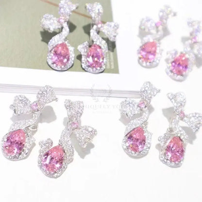 Pink/Silver Butterfly Bow Earrings