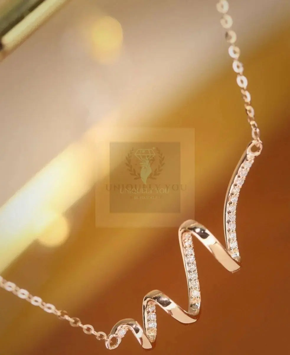 Solid Gold Diamond Wave Pendant and Necklace - Uniquely You Online