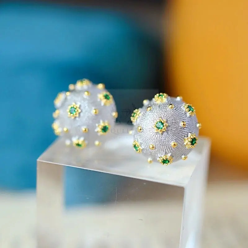 Vintage Italy Green Stone Stud Earrings