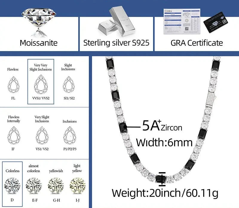 3mm CZ/Moissanite 3-1 Black/White Tennis Necklace - Uniquely You Online