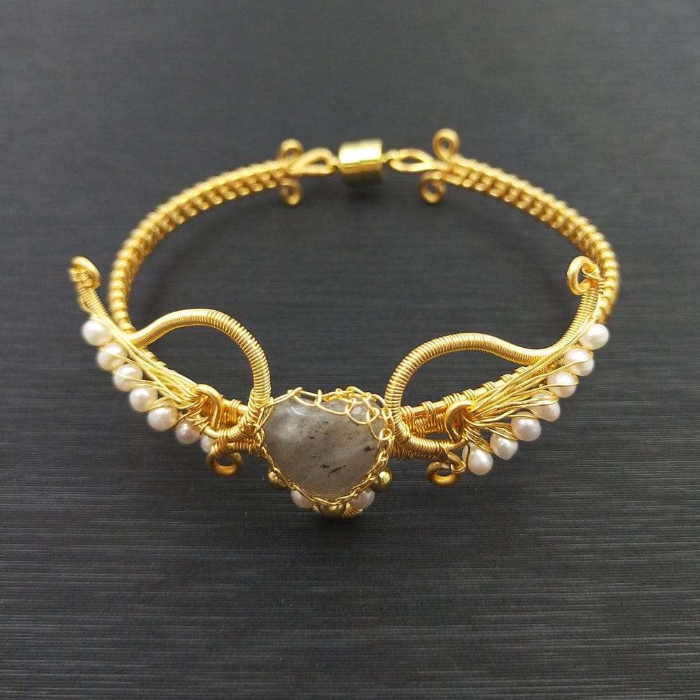 Wire Wrap Gemstone Pearl Bracelet - Uniquely You Online