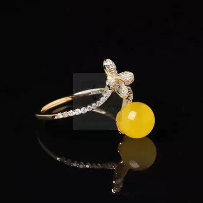 Yellow Amber Butterfly Ring - Uniquely You Online