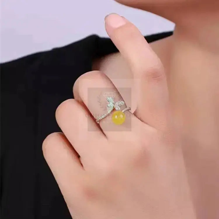 Yellow Amber Butterfly Ring - Uniquely You Online