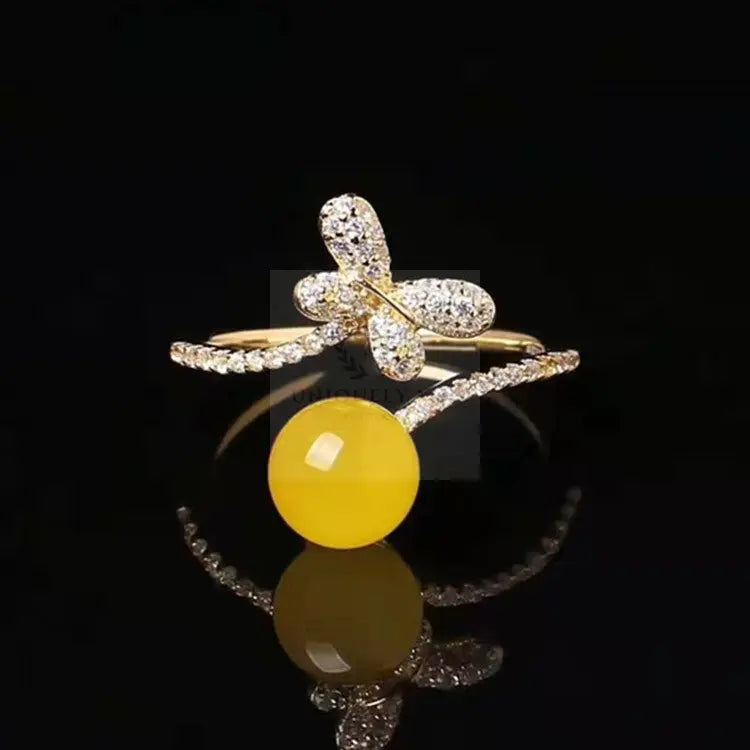 Yellow Amber Butterfly Ring - Uniquely You Online