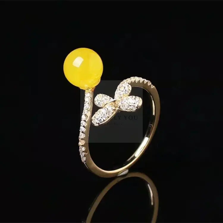 Yellow Amber Butterfly Ring - Uniquely You Online