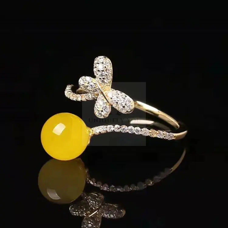 Yellow Amber Butterfly Ring - Uniquely You Online