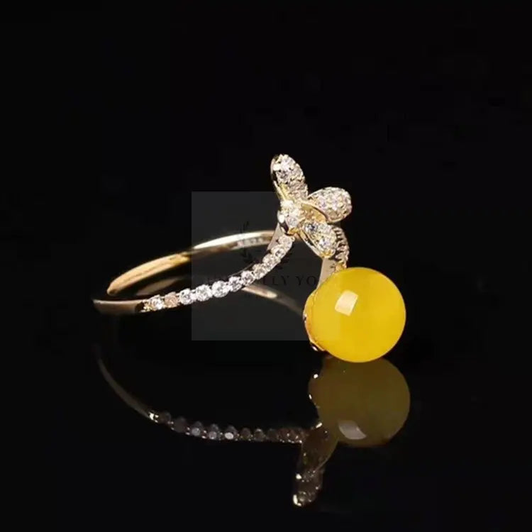 Yellow Amber Butterfly Ring - Uniquely You Online