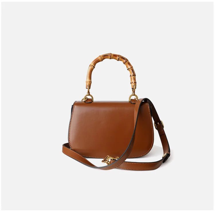 Bamboo Handle Lux Leather Bag - Uniquely You Online - Handbag