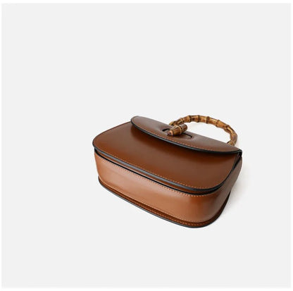 Bamboo Handle Lux Leather Bag - Uniquely You Online - Handbag