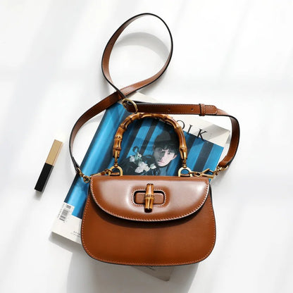 Bamboo Handle Lux Leather Bag - Uniquely You Online - Handbag