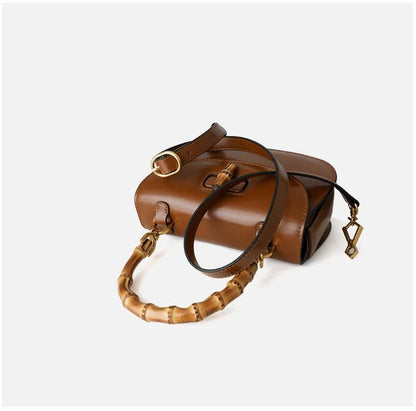 Bamboo Handle Lux Leather Bag - Uniquely You Online - Handbag