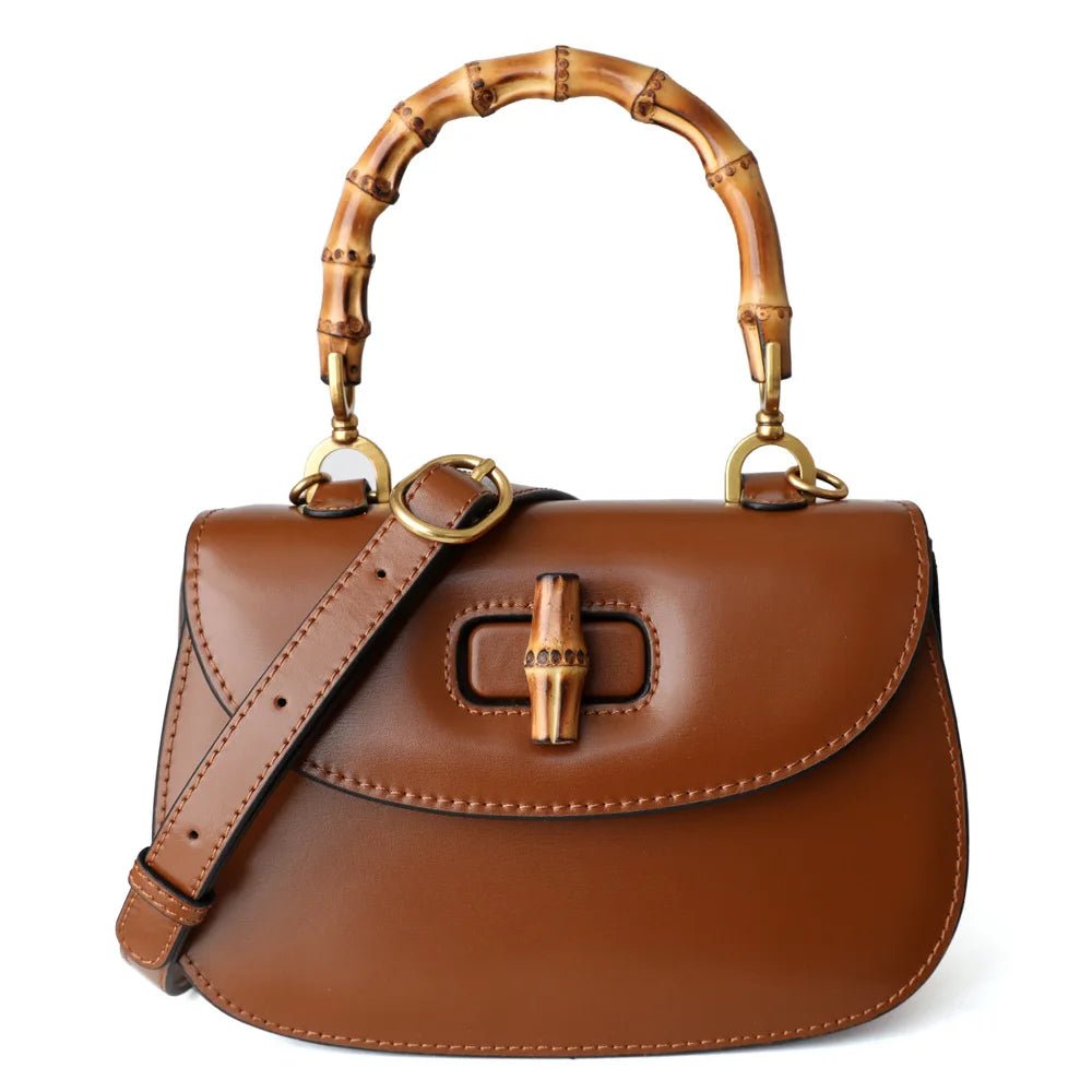 Bamboo Handle Lux Leather Bag - Uniquely You Online - Handbag