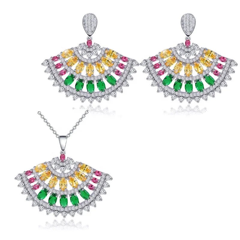 CZ Fan Row Jewelry Set - Uniquely You Online - Necklace and Earrings