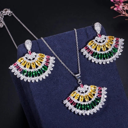 CZ Fan Row Jewelry Set - Uniquely You Online - Necklace and Earrings