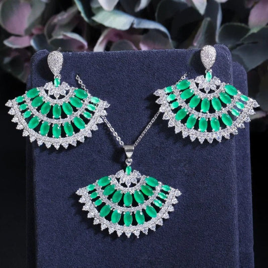 CZ Fan Row Jewelry Set - Uniquely You Online - Necklace and Earrings