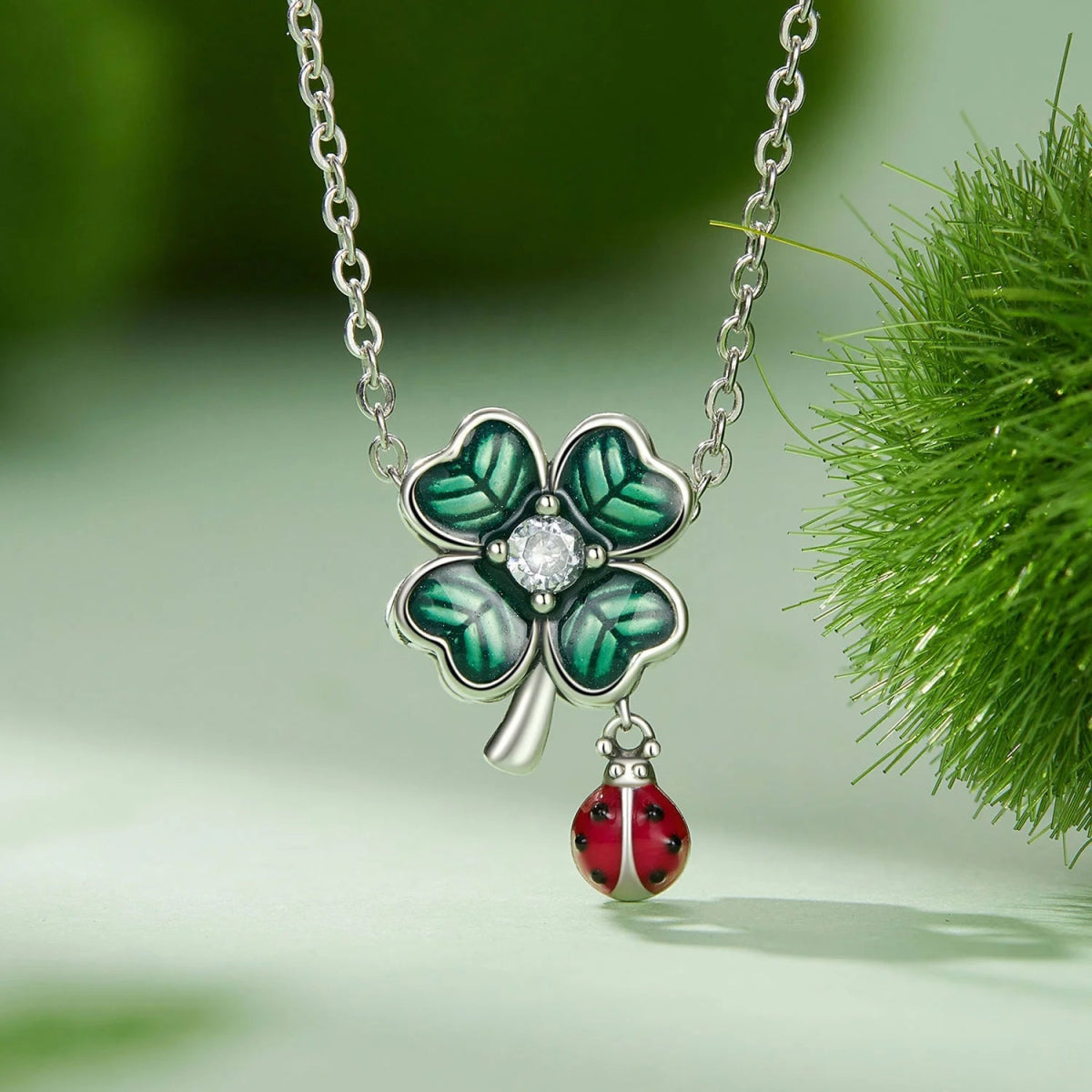 CZ Four Leaf Clover with Lady Bug Charms - Uniquely You Online - Charms