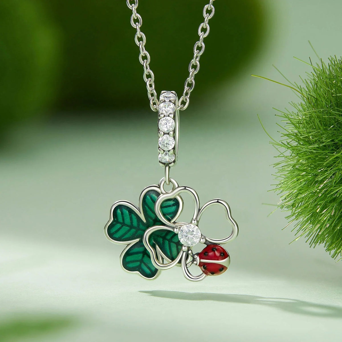 CZ Four Leaf Clover with Lady Bug Charms - Uniquely You Online - Charms