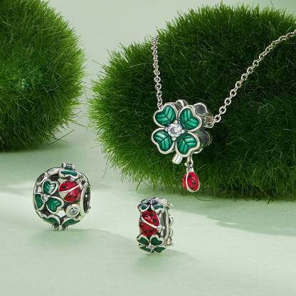 CZ Four Leaf Clover with Lady Bug Charms - Uniquely You Online - Charms