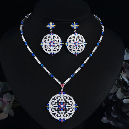 CZ Geometric Medallion Jewelry Set - Uniquely You Online - Necklace and Earrings