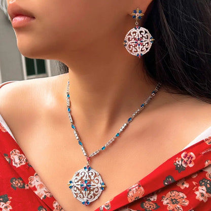 CZ Geometric Medallion Jewelry Set - Uniquely You Online - Necklace and Earrings