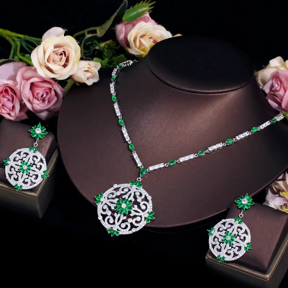 CZ Geometric Medallion Jewelry Set - Uniquely You Online - Necklace and Earrings