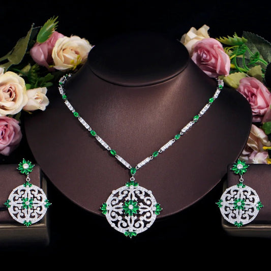 CZ Geometric Medallion Jewelry Set - Uniquely You Online - Necklace and Earrings