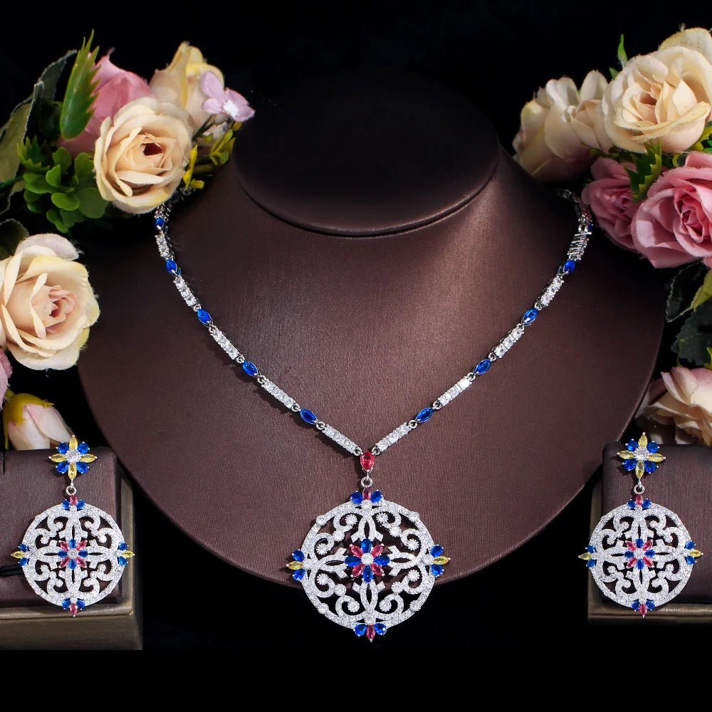 CZ Geometric Medallion Jewelry Set - Uniquely You Online - Necklace and Earrings