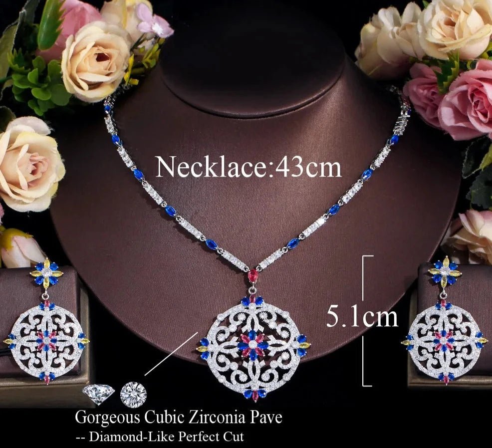 CZ Geometric Medallion Jewelry Set - Uniquely You Online - Necklace and Earrings