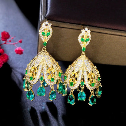 CZ Green Drop Tassel Earrings - Uniquely You Online - Earrings