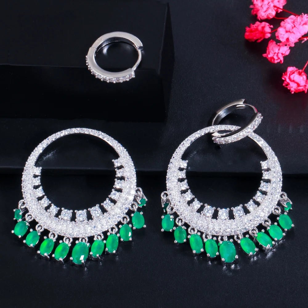 CZ Green/White Chandelier Hoop Earrings - Uniquely You Online - Earrings