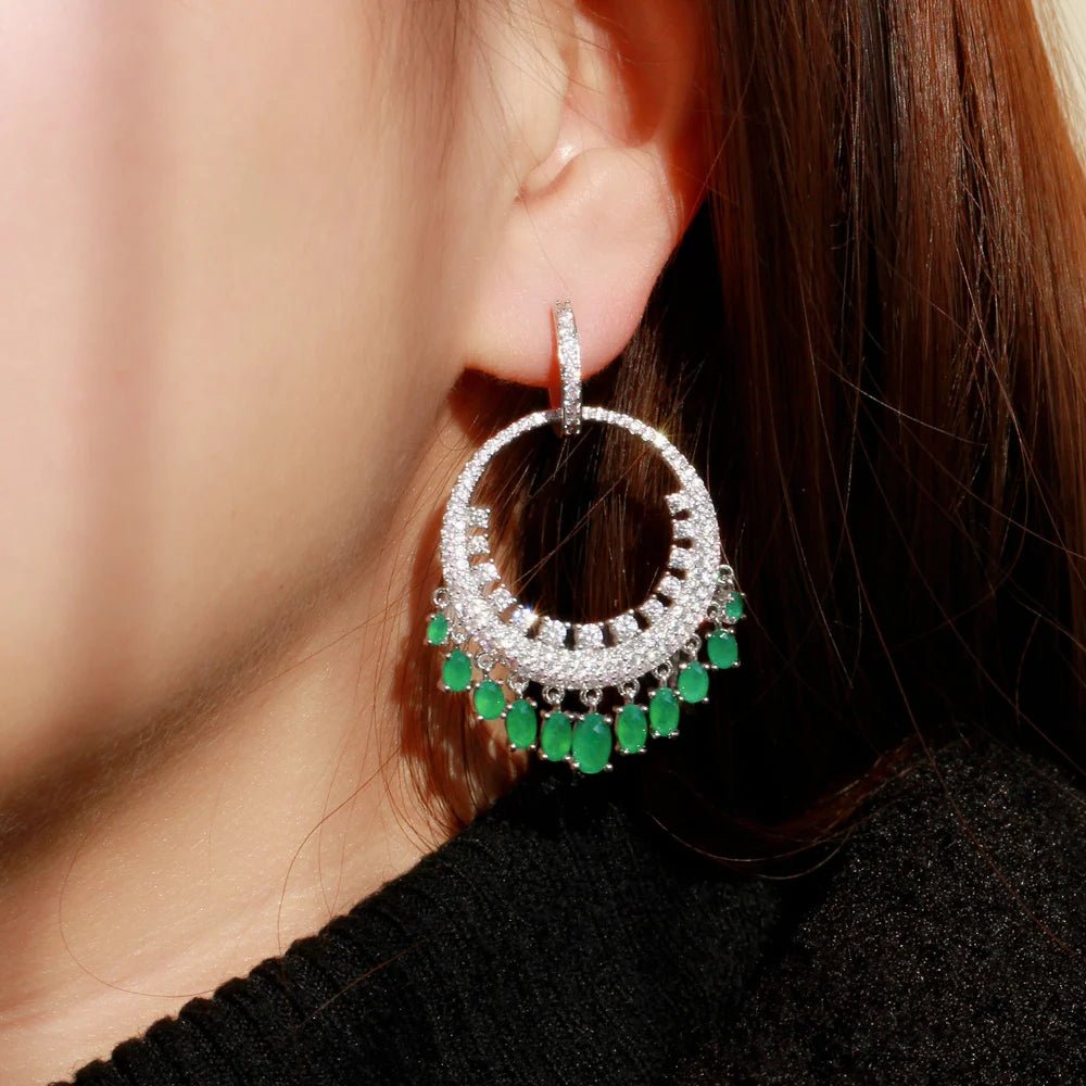 CZ Green/White Chandelier Hoop Earrings - Uniquely You Online - Earrings