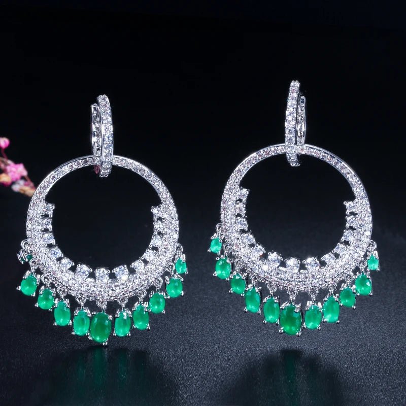 CZ Green/White Chandelier Hoop Earrings - Uniquely You Online - Earrings