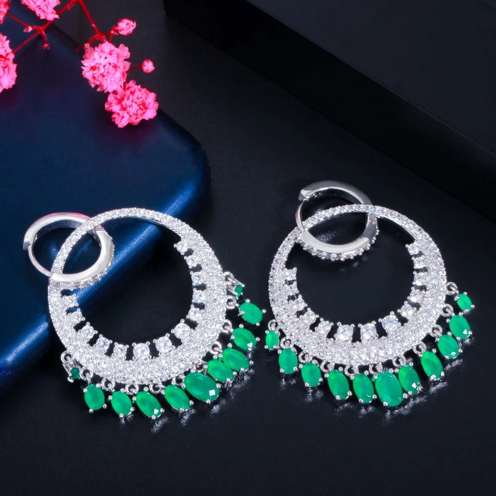 CZ Green/White Chandelier Hoop Earrings - Uniquely You Online - Earrings