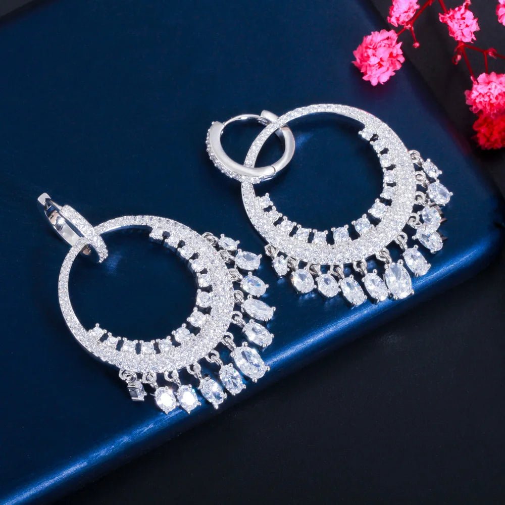 CZ Green/White Chandelier Hoop Earrings - Uniquely You Online - Earrings