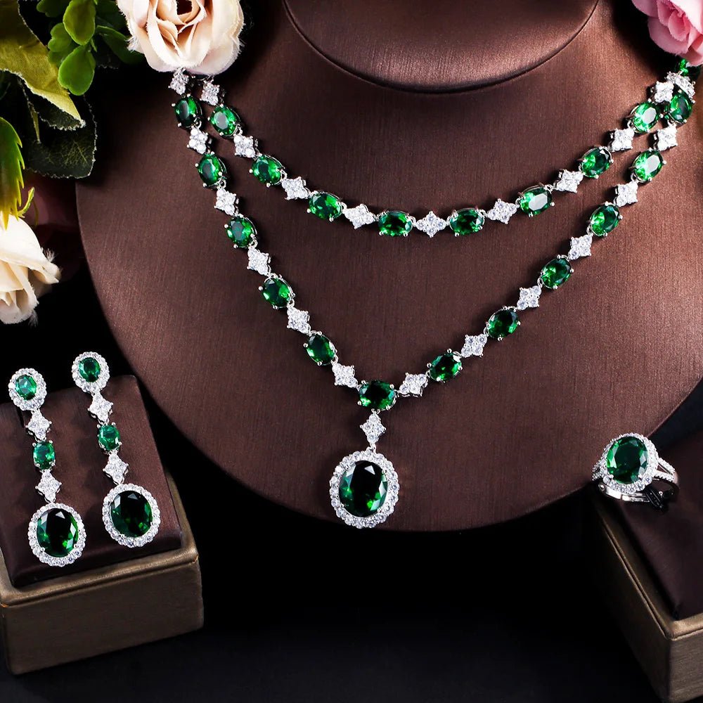 CZ Green/White Layered Jewelry Set - Uniquely You Online - Jewelry Set