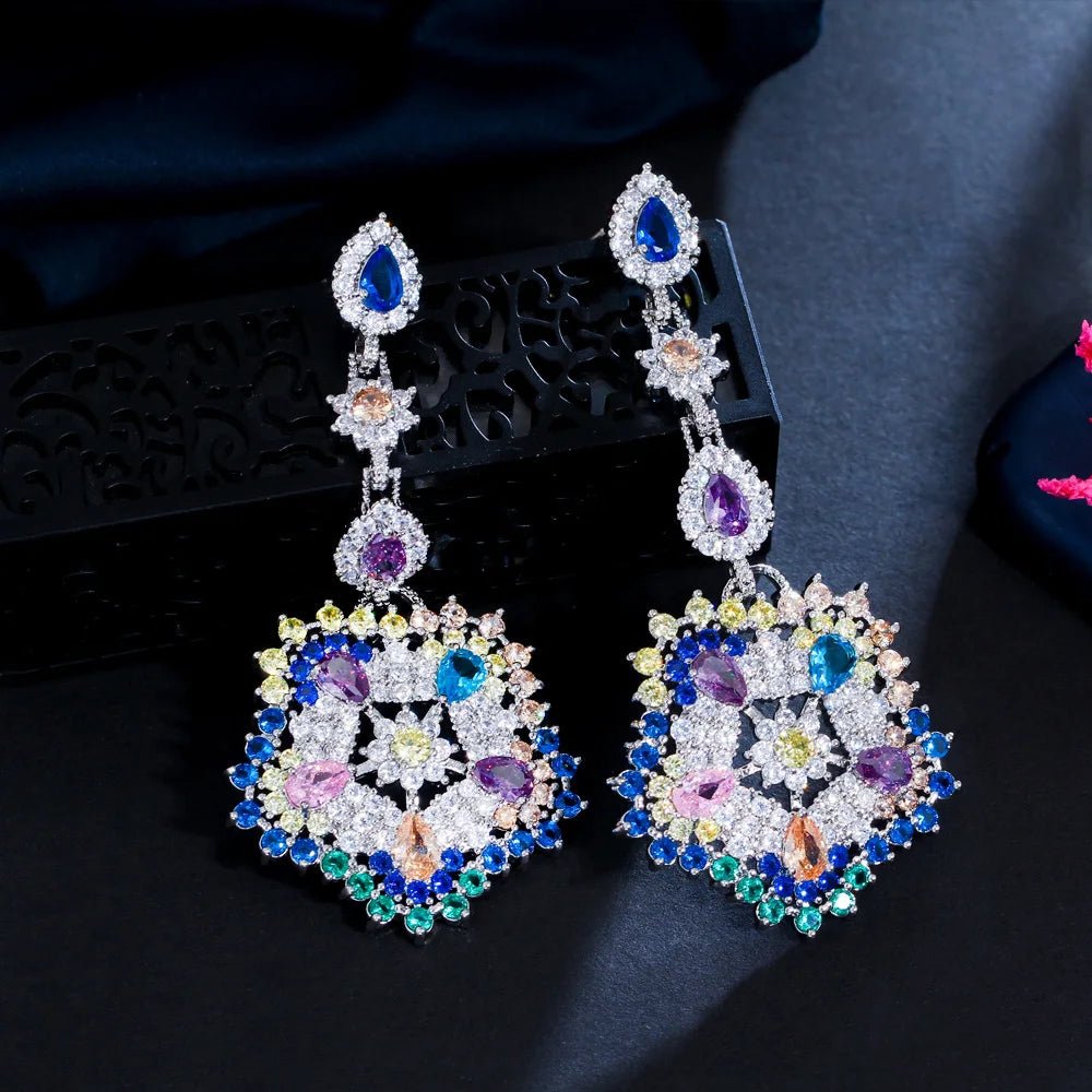 CZ Lux Multicolor Flower Drop Earrings - Uniquely You Online - Earrings